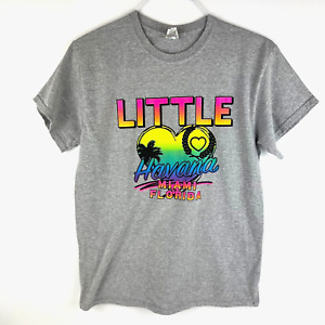Little Havana Miami Florida T Shirt Retro Style Gray w Neon Color Logo Gildan M