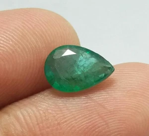 1.67 Ct Natural Finest Green Luster Emerald Pear Cut 10x7 MM Zambia Earth Mined - Picture 1 of 12