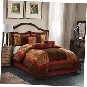 Comforter Sets Size, 7 Piece, Home Decor, Premium California King Red/Brown - Picture 1 of 8