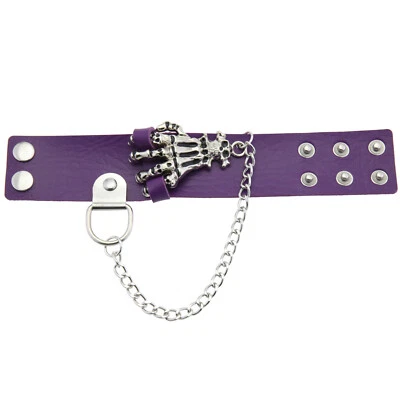 Pulsera Steampunk Gótica Cadenas Plata Esqueleto Único Cuero PU Foto 1 de 4