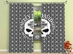 Big White Skull and Legendary Motorcycles Harley Davidson Window Curtains - Picture 1 of 4