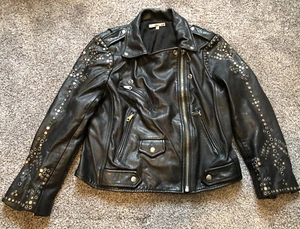 Rebecca Minkoff Leder Bikerjacke Damen L schwarz Nieten Motorrad J586 - Bild 1 von 23