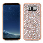 For Samsung Galaxy S8+ Plus - Rubber Case Cover Rose Gold Diamond Bling Pearls