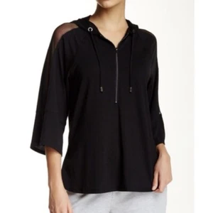 Nanette Lepore Play Black Mesh Half Zip Hoodie Short Sleeve Hoodie size Small S - Bild 1 von 7