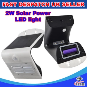 2x 2W Solar LED Wall Outside Garden Security Motion Sensor C. White Light 3 Mode - Picture 1 of 12