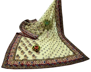 Pre-owned Sari Ivory Net/Mesh Hand Embroidered Anamika Khanna Designer Saree 5yd - Picture 1 of 21