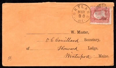 US 1868 THREE CENT WASHINGTON WITH GRILL TIED PORTLAND MAINE TO WINTERPORT COVER - Image 1 of 2