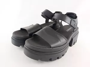 Timberland Sandals Womens 9.5 Black Leather Everleigh Platform - Picture 1 of 11