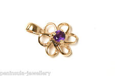 9ct Gold Amethyst Pendant Daisy necklace no chain Gift Boxed Made in UK 