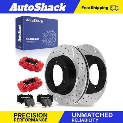 Front Drilled Slotted Brake Rotors Ceramic Pads Calipers Red for Toyota Tacoma - Изображение 1 из 2