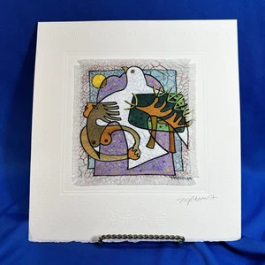 Nuevo arte tradicional coreano en tela firmado Kim Soo Nam “Oración de paz” 9”x9,5” - Imagen 1 de 18