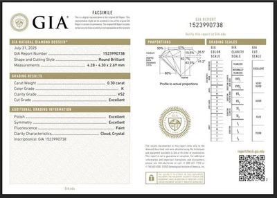 GIA CERTIFIED 0.30 Ct Natura Diamond Color K/VS Clarity Loose Round Cut 4 mm - Image 1 of 2