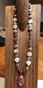 Kunsthandwerk Stein Halskette mit Sterling Overlay Anhänger Halskette - Bild 1 von 9