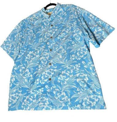Tommy Bahama Floral Silk Hawaiian Shirt Men Size 2XL Blue Button Up Short Sleeve - Image 1 of 4