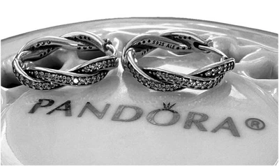 正品 Pandora Twist of Fate 环状耳环 S925 Ale CZ 纯银 HRF — 第 1/4 张图片