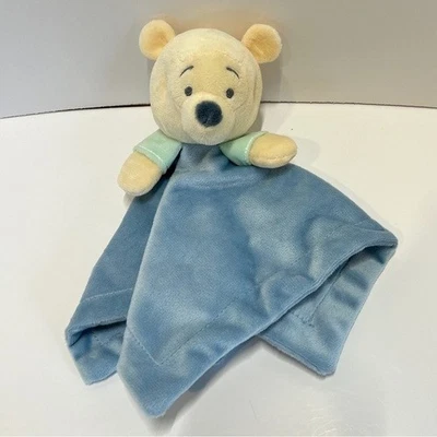 Disney Baby Winnie The Pooh Bear Security Blanket Lovey Blue Plush Comfort Toy - Image 1 of 4