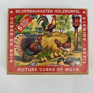 Vintage Bilderbaukasten Holzwurfel German Picture Cubes Wood Puzzle Blocks - Picture 1 of 24