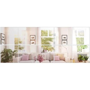 10 Pieces Self Adhesive Mirror Tiles Wall Cut to Size Mirror Stickers Flexibl... - Picture 1 of 7
