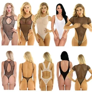 UK Women Mesh Bodysuit Fishnet Thong Leotard See Through Sexy Lingerie Sleepwear - Picture 1 of 43