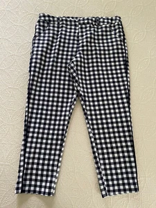 Merona Navy White Check Gingham Ankle Pants Sz 14 Stretchy Navy Side Stripe - Picture 1 of 8