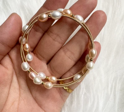 Stunning AAA 6-8mm rice shape natural south sea Multicolor pearl bracelet 14k - Image 1 of 4