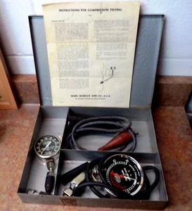 VINTAGE SEARS AUTO TEST & TUNE KIT (1956) Compression, Vacuum, Timing Light RARE - Picture 1 of 12