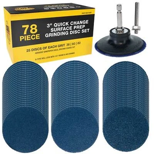Dura-Gold 3" 78 Pc Quick Change Surface Prep Grinding Disc Set, 36, 60, 80 Grit - Picture 1 of 5