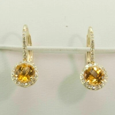 3Ct Lab Created Yellow Citrine Halo Drop Dangle Earrings 14K Yellow Gold Plated - Image 1 of 4