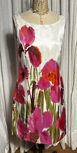 Dressbarn Womens Ivory /pink Floral Sleeveless Faux Silk Dress Sz 6 Pre-owned  - Picture 1 of 9