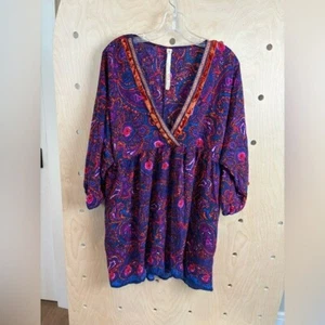 Uncle Frank Women’s Rich Paisley Print V Neck Oversized Tunic/Mini Dress Large - Picture 1 of 6