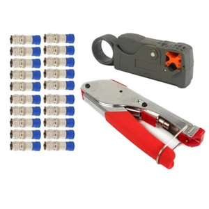 F-Type Compression Crimper Hand Kit Rotary Coaxial Cable Cutter 20X Connectors - Picture 1 of 9