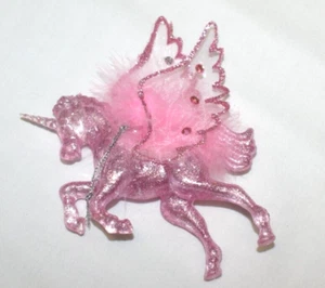 Pink Pegasus Unicorn Flying Horse Christmas Ornament Jeweled Glittered Feathered - Picture 1 of 2