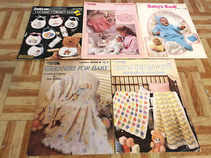 5 Baby Cross Stitch Crochet Lot Leaflet Booklet Leisure Arts Book Pattern Knit