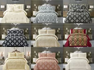 Luxury Jacquard Bedspread 3 PC 7 PC Quilted Comforter Bedding Set Throw Curtains - Picture 1 of 68