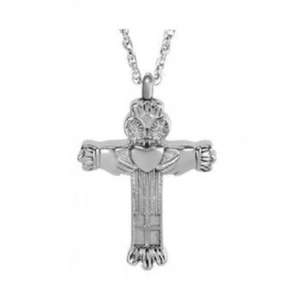 Sterling Silber Claddagh Kreuz Anhänger Beerdigung Einäscherung Urne mit Halskette - Bild 1 von 4