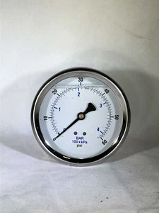 LIQUID FILLED PRESSURE GAUGE 0-60 PSI, 4" FACE, 1/4" BACK MOUNT - Picture 1 of 2