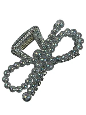 Elegant Women Hair Claw Clip Gray Iridescent Bowknot Style Clip Medium Size - Image 1 of 4