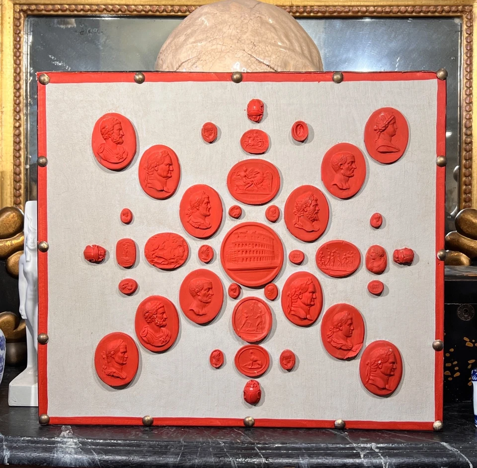 Grand Tour Revival Neoclássico Vintage Gesso Vermelho Fundido Encerado Intaglio Arrangem - Imagem 1 de 4