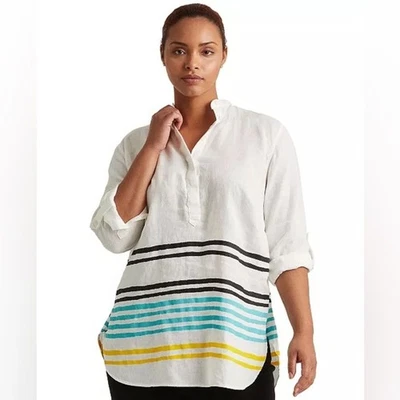 Camisa para mujer Lauren Ralph Lauren etiqueta negra grande de lino a rayas Cabri Water Foto 1 de 4