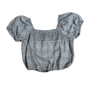 Aeropostale Women's Plaid Puff Sleeve Cropped Top S milkmaid prairie Coquette - Picture 1 of 6