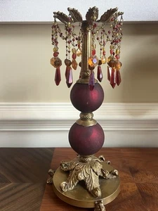 VTG BOMBAY REGENCY CANDLE HOLDER BRASS & RUBY W/AMBER & RED PRISMS-SEE PHOTOS! - Picture 1 of 8