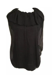 Lanvin Black Silk Sleeveless Blouse Ruffle Top Size XL - Picture 1 of 7