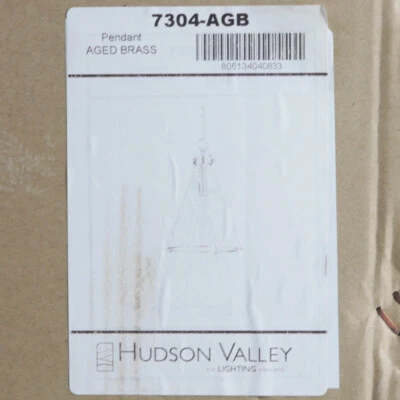 Hudson Valley Lighting Eldridge 24" Tall Pendant in Aged Brass 7304-AGB, Sealed - Image 1 of 2