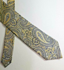 Rochester Made In Italy Gold / Blue Paisley Woven Silk Tie 70"L x 3.5"W X-Long