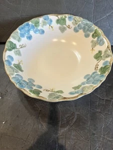 VTG METLOX POPPYTRAIL SCULPTURED GRAPE BLUE ROUND SERVING BOWL 9-1/2 x 2-3/4 EUC - Picture 1 of 12
