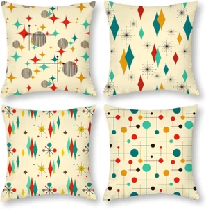 Mid Century Fifties Modern Pillow Cover 18X18 Inch Set of 4,Retro Decorative Thr - Picture 1 of 9