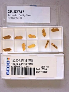 SECO CARBIDE INSERTS QUANTITY 10 150.10-2.5N-16 T25M - Picture 1 of 1