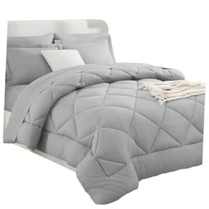 Comforter Set with Sheets 7 Piece, All Season Reversible Bed Queen Light Grey - Picture 1 of 8