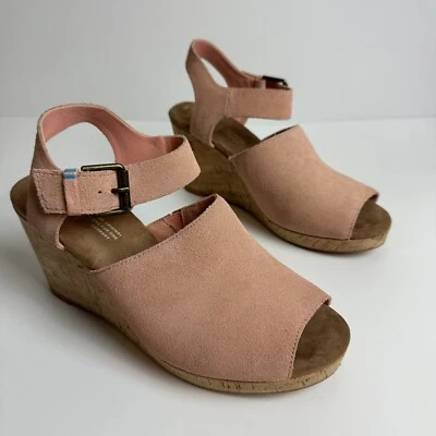 Sandalias de cuña Toms para mujer talla 8,5 zapatos cuero corcho tropezo coral rosa Foto 1 de 4