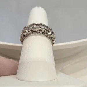 Anillo Pergamino Mujer Oro Blanco 14kt 7 Diamantes Redondos Vintage 1999 Valoración - Imagen 1 de 9